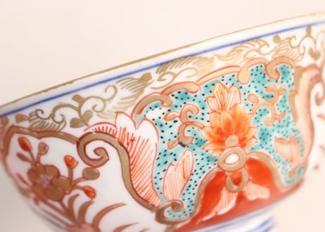 明治前期色絵団龍と牡丹図通り物飯茶碗②