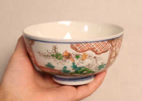 明治前期色絵松竹梅図蒸茶碗