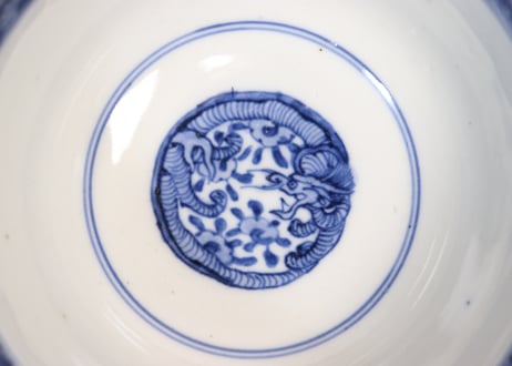 明治前期色絵団龍と牡丹図通り物飯茶碗①5客組