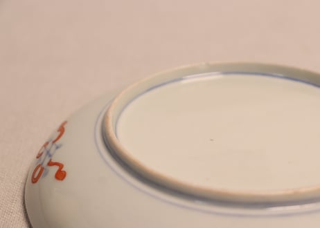 明治前期色絵青玉に青海波と花図6寸皿