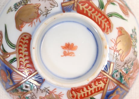 明治前期色絵鶉図蓋茶碗①