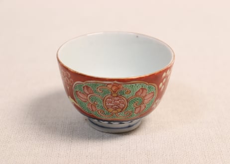 明治前期色絵屋敷と花図煎茶碗　5客組