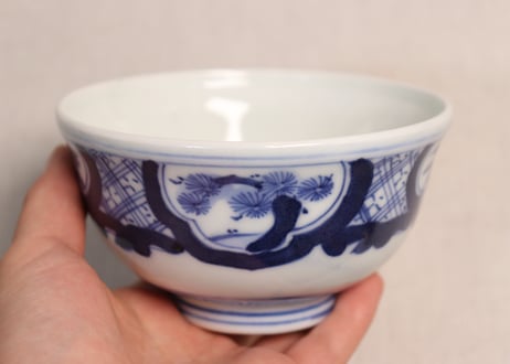明治後期~大正染付松竹梅図蓋茶碗
