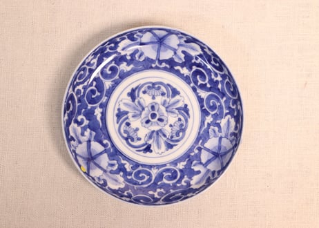 明治後期~大正染付三方に花図5寸皿②小ニュウ