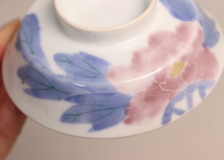 明治後期~大正染付牡丹図蓋茶碗