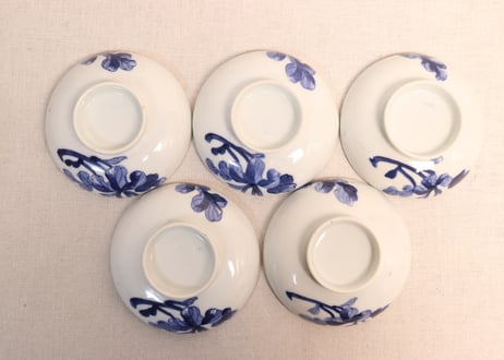 明治前期染付菊花図蓋茶碗