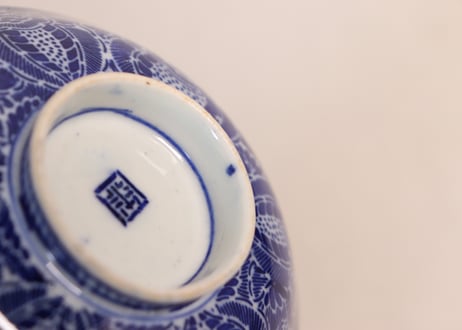明治前期紙刷牡丹図蓋茶碗