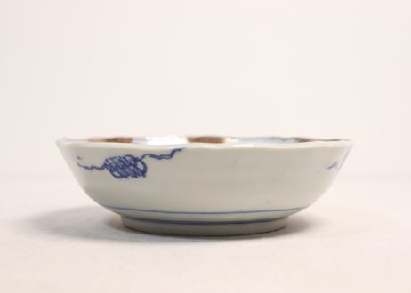 明治後期～大正色絵牡丹と水鳥に山水図通り物なます皿