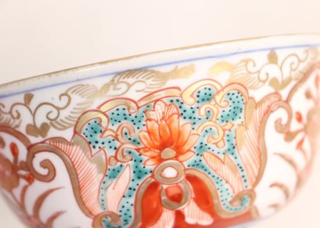 明治前期色絵団龍と牡丹図通り物飯茶碗②