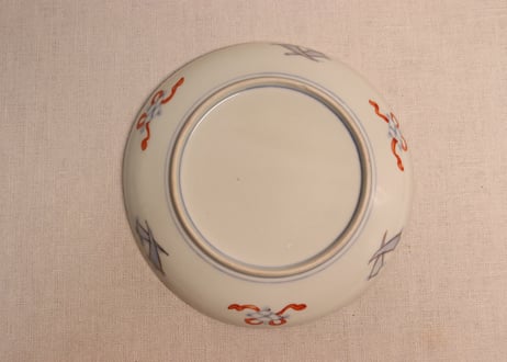 明治前期色絵青玉に青海波と花図6寸皿