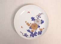 明治前期金彩赤絵菊図6寸皿②少かたつき