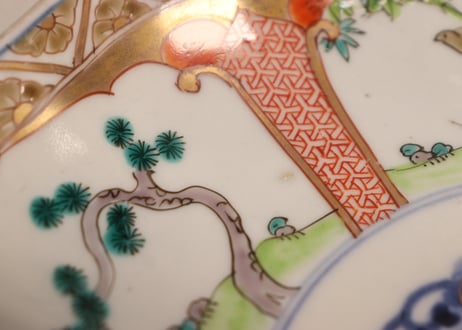 明治前期色絵松竹梅図7寸皿①