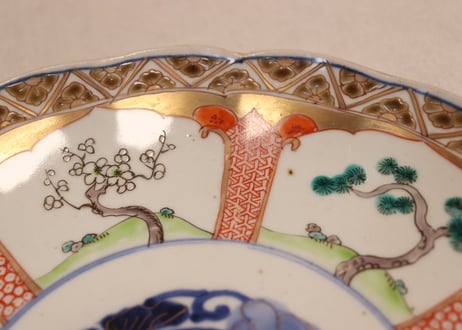 明治前期色絵松竹梅図7寸皿②小ホツ