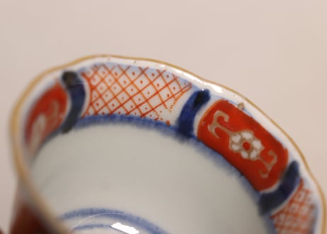 江戸幕末色絵御簾と桜図小向付①