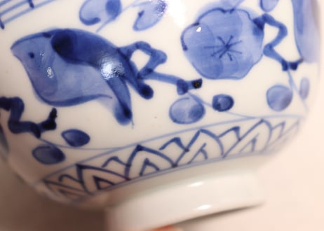江戸幕末染付梅と鶯図蓋茶碗