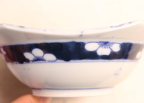 明治後期~大正銅判染付月に兎図角縁小鉢③ノミホツ