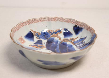 江戸幕末色絵山水図大なます皿①