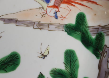 明治前期色絵松に家と鳥図7寸皿①