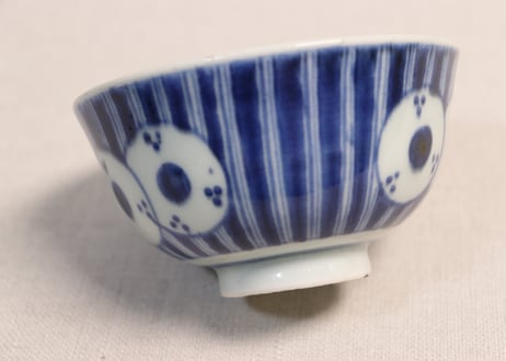 江戸後期染付縦縞鼓図蓋茶碗②高台傷