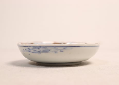 明治後期～大正色絵牡丹と水鳥に山水図通り物小皿②少かたつき