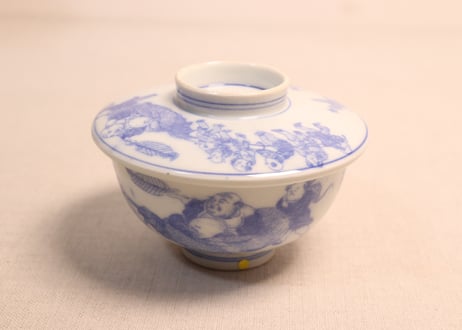 明治後期～大正銅判布袋様と唐子図蒸茶碗②高台ホツ