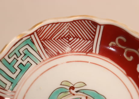 江戸後期色絵花と幾何学文図小皿①