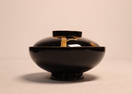 総黒蒔絵紅葉と笛図吸物椀①　5客組