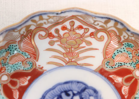 明治前期色絵団龍と牡丹図通り物小皿