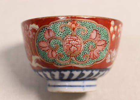明治前期色絵屋敷と花図煎茶碗　5客組