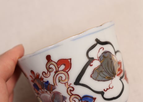 大正~昭和戦前銅印判色絵蝶と牡丹図通り物向付