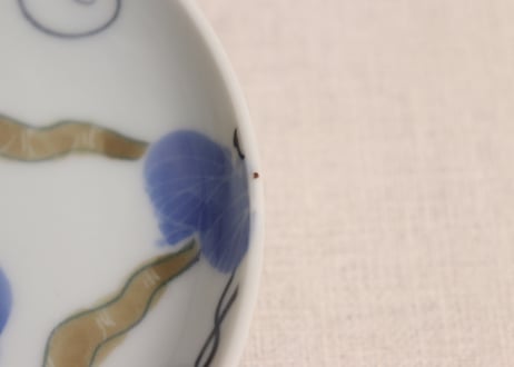 明治後期~大正染付いんげん豆図小皿②少かたつき