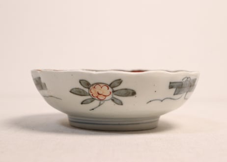明治前期色絵籠目に芦と水鳥図なます皿②ノミホツ