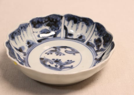 江戸後期染付草花割絵図なます皿②ノミホツ