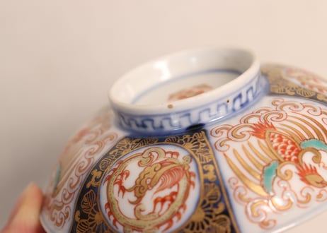 明治前期色絵龍と鳳凰図通り物蓋茶碗