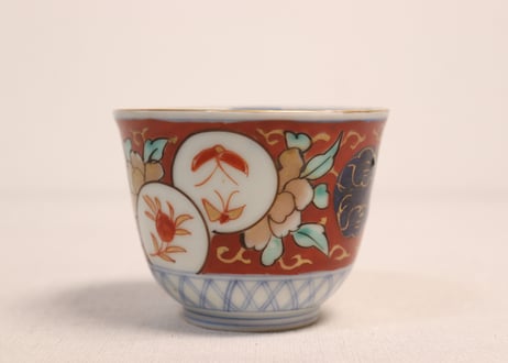 江戸幕末色絵牡丹と青玉に蝙蝠図向付 歪み