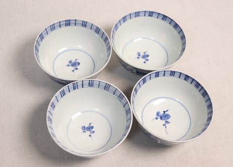 江戸幕末染付梅と鶯図蓋茶碗