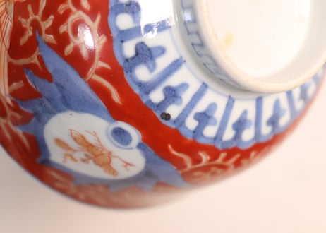 江戸幕末赤絵金彩鳳凰図蓋茶碗