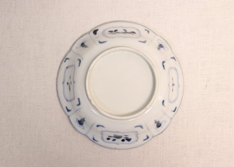 江戸幕末色絵漁師図四弁5寸深皿