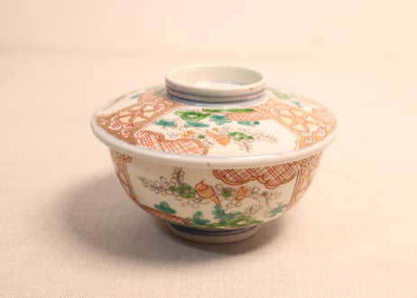 明治前期色絵松竹梅図蒸茶碗