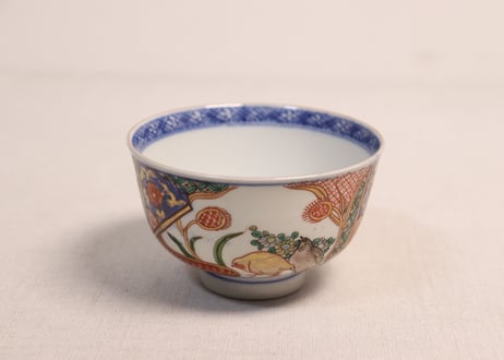 明治前期色絵鶉図蓋茶碗②黒点