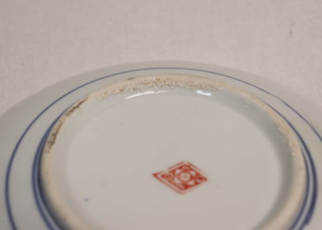 昭和戦前ゴム判色絵三方山水図7寸皿
