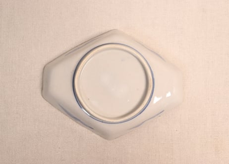 明治前期色絵山水図菱形皿①釉剥げ