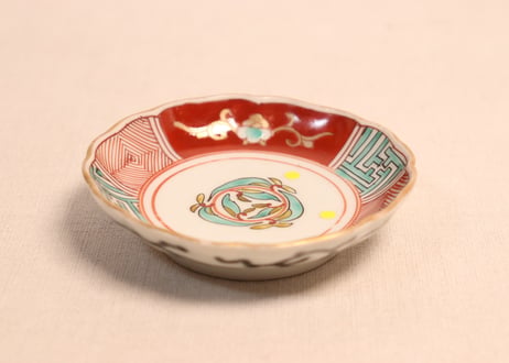 江戸後期色絵花と幾何学文図小皿②少甘手