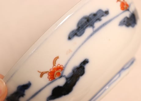 明治前期色絵蘇鉄と獅子牡丹図春寒鉢