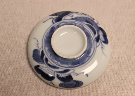江戸中期染付流水に菊図蓋茶碗②フリモノ