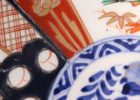 明治前期色絵三方に松竹梅図7寸皿①
