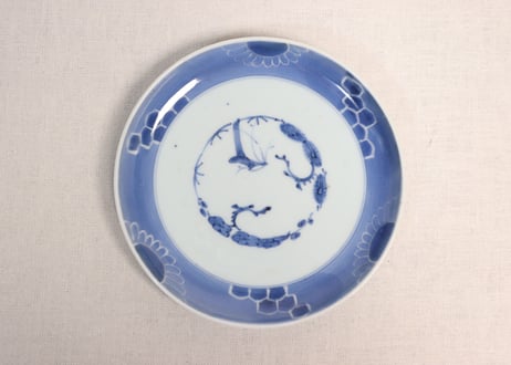 江戸後期墨弾き菊と亀甲図6寸皿