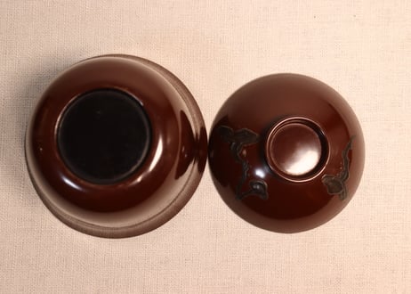 総茶蒔絵霊芝と松梅図箸洗い椀　5客組