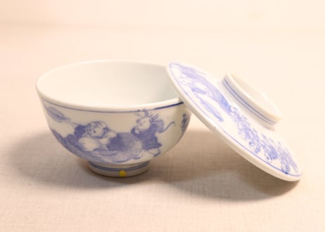 明治後期～大正銅判布袋様と唐子図蒸茶碗②高台ホツ