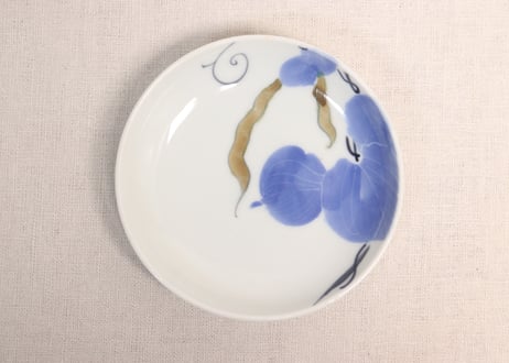 明治後期~大正染付いんげん豆図小皿②少かたつき